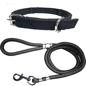 SENAPATI Dog Rope & Collar Set -15 MM- Medium?(Black, Leash Size 1M-1.5M)