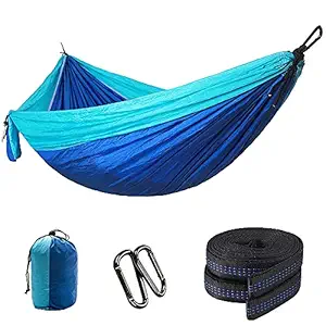 Double Camping Hammock Lightweight Nylon Parachute Fabric Portable Cot Bed Hanging Bed Sleeping Swing with 2 Tree Straps for Backpacking Travelling Beach Backyard Hiking