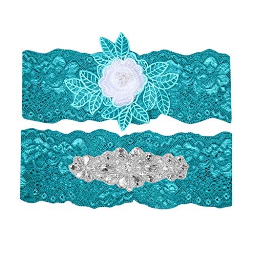 Preisvergleich Produktbild Eternali Sexy Braut Strumpfband Brautstrumpfband Blaue Spitze und Band Perlenbesatz Wedding Elastische Strumpfbänder Bankett Club Hochzeitsgeschenke Zubehör