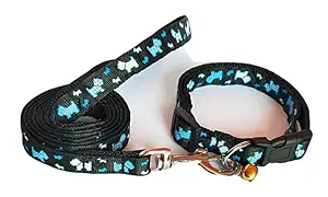 Pups&Pets 15MM Adjustable Nylon Collar and Leash - Quick Release and Breathable Design Cute Collar Easy Clip Buckle Bell with Bell for Dogs & Cat - Black
