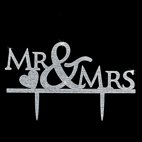 Oblique-Unique® Mr & Mrs Hochzeitstorte Topper Acryl Silber Glitzernd Kuchendeckel Hochzeit - 2