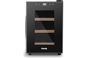H.Koenig Cave à vin 6 bouteilles de conservation AGE6, 17L Professionnelle Inox, Réfrigérante Thermo Electrique multi température 8°C-18°C, Silencieuse, Eclairage intérieur, 3 Etagères Noir
