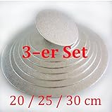 Cake-board-Set 3 tlg. ca. Ø 20 / 25/ 30 cm silber,...