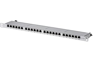 helos Patchfeld Cat. 6A 19" 0,5HE 24 Port grau , Preisgünstiges geschirmtes LSA Patchpanel mit 1/2 Bauhöhe und 24 Anschlussports , zur Netzwerkinstallation