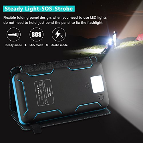 FEELLE Caricabatterie Solare 24000mAh, Power Bank con 3 Pannelli Solare Portatile Batteria Pack impermeabile 2 Porte USB per iPhone 6S 6 Plus 5S, iPad Air, Samsung Galaxy,Huawei, Nexus, HTC