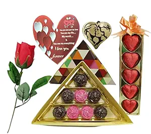 Chocolate Gift Box ! For Valentine Anniversary Birthday for Girlfriend Wife Husband Boyfriend ! Rose Flower & Heart Chocolate Gift pack