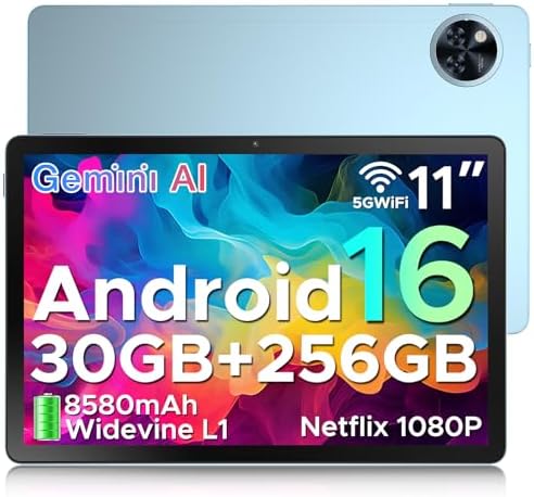 DOOGEE U11PRO Android 16 Tablet 11 Pollici, 30GB RAM+256GB ROM (2TB TF) 8580mAh, 90Hz Display, Unisoc T7200 Octa Core Tablet PC, 13MP+5MP, Widevine L1/ GPS/Face ID/OTG, Blu