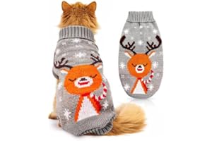 LOVEXIU Maglioncino Cane Natale, Cappottino Cane per Natale, Maglioni per Cani con Renna di Natale Design, Maglione per Regalo di Natale per Cani e Gatti (Grigio, M)