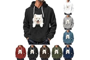 RIKAY Mens Hoodies Sherpa Pet Pouch Hoodies For Men Cat Dog Carrier Hoodie With Pet Pocket Winter Solid Color Long Sleeve Pullover Sweatshirt Kangaroo Casual Warm Hooded Tops Fuzzy Fleece Oversized Jumpers