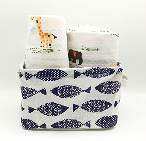 qseven Lagerung Organizer Körbe Original Leinen und Stoff Aufbewahrungskorb Boxen mit den um-Ohr auf beiden Seiten Kleine Größe für Tisch 20,3 x 17,8 x 15,2 cm Group4 - 3