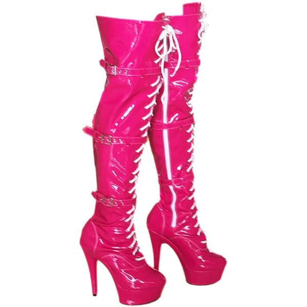 HSyc JRX Plateau overknee-laarzen lak stiletto hoge hakken lange schacht laarzen, zwart, 41 EU