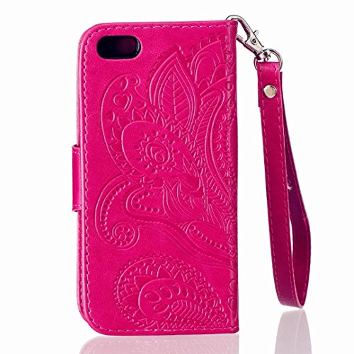 iPhone SE iPhone 5 5S Ledertasche MUTOUREN Schutzhülle Handyhülle Brieftasche Case mit Ständer HalterKartenfächer für iPhone SE 5 5S Premium Ledertasche Gepresste Blumen Painted Pattern Hülle Handy Case Dünne Tasche Cover Schutzhülle Schale Tasche-Pfau Blumen Rot + Metall Stylus Pen - 3