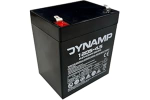 Dynamp 12DS-4.5 12V 4.5Ah VRLA AGM Sealed Lead Acid Rechargeable Battery – Burglar Alarm Systems, Emergency Lights, Wheelchairs & Mobility Equipment 90 x 70 x 102mm, Faston Terminals