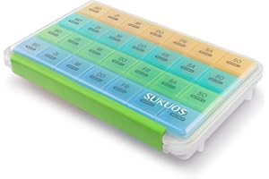 ‎SUKUOS SUKUOS Pillendose 28 Tage Deutsch, Große Tablettenbox Monat Medikamentenbox mit 7 Fächer für 4 Wochen - Feuchtigkeitsbeständigen Bauart
