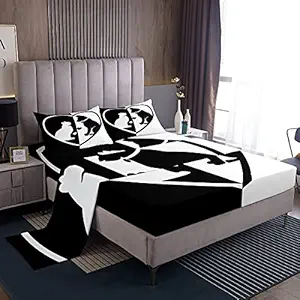 Feelyou Cat and Dog Sheet Set Cat Dog Lover's Bed Sheets for Kids Boys Girls Couple Black White Bed Set Pet Animal Silhouette Decor Sheets Room 3Pcs Twin Size