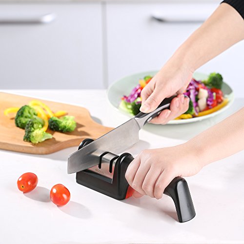 Manuelle Messerschärfer küchenmesser messerschleifer Knife Sharpener 3-Stufen Profi Rad Schleif für aller Größen Kochmesser Obstmesser usw - 7
