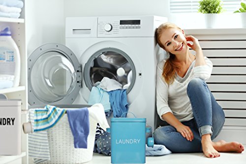 Retro Blau Waschmittelbox Waschpulver Dose Vintage groß 6L, Metall Nostalgie Vorratsdose + 4 Wäschebeutel GRATIS - 3