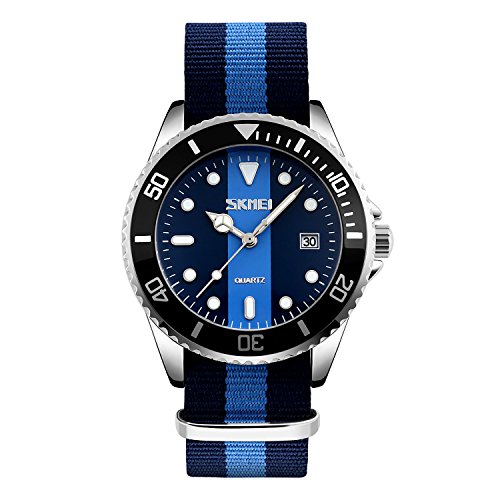 CIVO Herren Analog Klassisch Design Datum Kalender Militr Uhr Business Casual Elegant Luxus Wasserdichte Mnner Armbanduhr Ballistisches Nylonband Armbanduhren Silber Ton Uhren Schwarz Blau