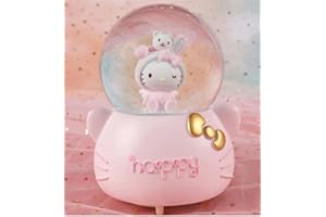 Castell Deco - Palla Di Neve, Globo Di Cristallo, Musica e Luce - Ciao Kitty, Innovativo Decorativo, Regalo Bambina, Scatola Musicale, Luce LED Notte, oltre 7 melodie diverse.