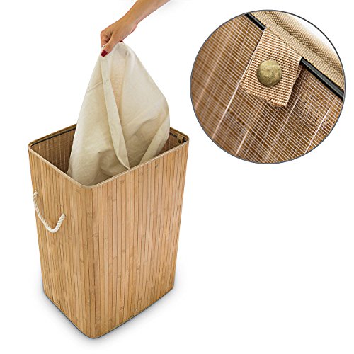 Relaxdays Wäschekorb Bambus H x B x T: ca. 65,5 x 43,5 x 33,5 cm faltbare Wäschetruhe rechteckig mit einem Fassungsvolumen von 83 L mit Wäschesack aus Baumwolle zum Herausnehmen als Wäschepuff, natur - 4