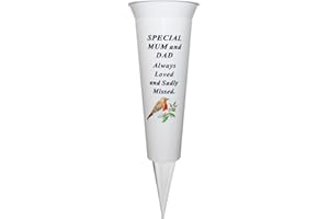 WIDDLE GIFTS Memorial Grave Flower Pot - 33cm tall Sturdy White Memorial Graveside Flower Vase with Spike and Robin Image (Special Mum and Dad)
