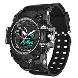 ZIHENGUO Herren-Sportuhr, WR50M Wasserdichte Digitale Militäruhren mit Countdown/Timer/Alarm, schlagfeste LED-Analog-Armbanduhr,Black