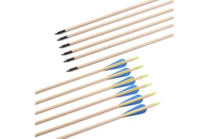 TY Archery Hunting Wooden Arrows 30 32 Inch 3 Inch Plastic Vane Fletching Practice Target Arrow for Traditional Recurve Bow Horsebow Longbow (Pack of 12)