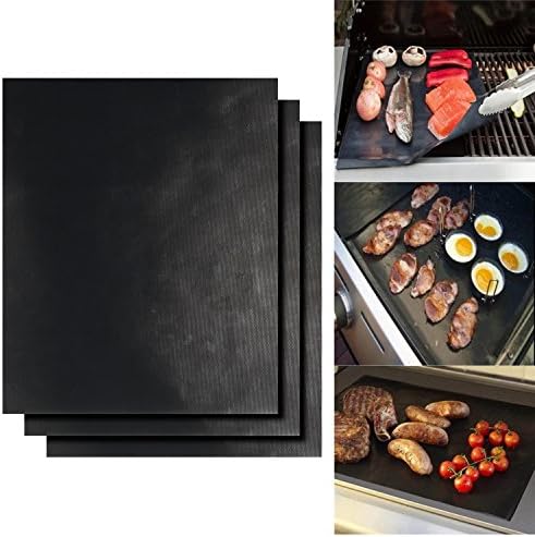 BBQ Grill Mat-Dobet Set of 3 16" x 13" Fiberglass Fabric nonstick Reusable Grilling Accessories -Works on Gas, Charcoal, Ovens, Electric Grill and More