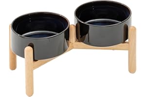 Havniva Ceramic 6.1inch Raised Dog Bowl with Stand for Small and Medium Breed Dog Dish Pet Food and Water Bowl (Double Bowl with Stand - Starry Sky, 28oz)