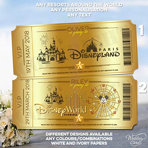 Wedding Cards Tarjetas de Boda Personalizadas Walt Disney California Adventure World Florida Orlando Disneyland Paris Land Trip Reveal Ticket Card Wallet Surprise Announcement Presente