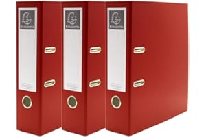 Exacompta A4 Lever Arch File, 75mm, Office Ring Binder, Assorted, Pack of 3 in Red, Stationery Folders for Paperwork and Document Organisation- 227/0008Z