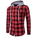 Produktbild F.Lashes Herren Hemd Kapuzenpullover Langramshirt Herbst Frühling Kapuzenhemd Freizeithemd Slim Fit(EU M (Asien XL), Schwarz Rot)