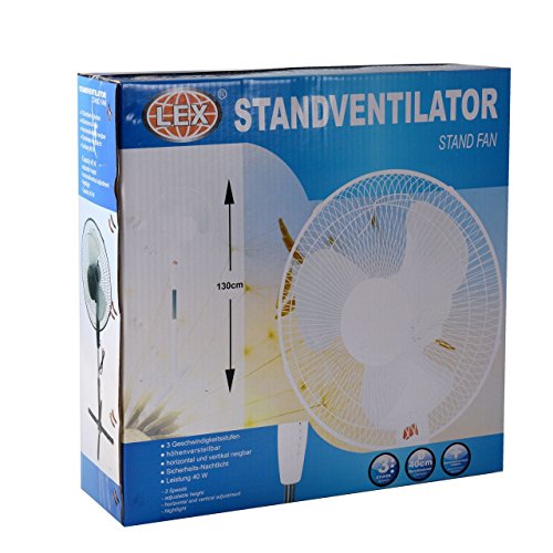 Lex Standventilator Ø 40cm – weiß Höhenverstellbar bis 130cm Oszillierend Nachtlicht Großer Standlüfter, Stehventilator Leiser Schwenk-Ventilator 40 Watt | Stand-Gebläse für Büro & Schlafzimmer - 4