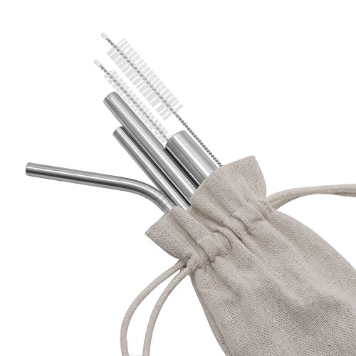 Xcellent Global 6 Pack Edelstahl Strohhalm Wiederverwendbare Metall-Strohhalme (1 Breit, 2 Gerade, 1 Gebogen, 2 Reinigungsbürsten, 1 Tragebeutel) für Smoothies, Yeti, RTIC & Mehr HG181 - 4