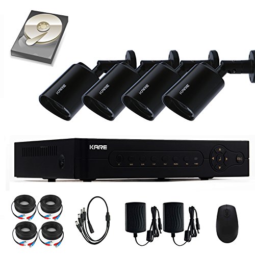 KARE ZPM-KE1T04-S-1TB  Smart CCTV Camera System (1080N 5-in-1 DVR, 4 FHD 2MP Outdoor Waterproof Bullet Cameras, 1TB Internal Hard Drive, 24/7 Continuous or Motion Recording) - Black