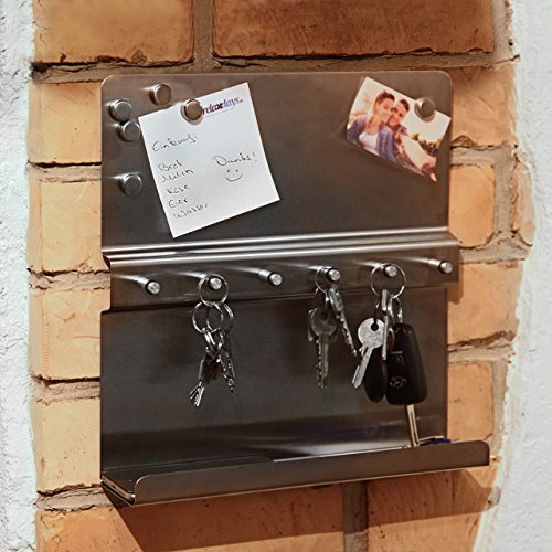 Relaxdays Schlüsselbrett 6 Haken H x B T: 30 x 30 x 7 cm Schlüsselboard Magnetwand und Ablage Schlüsselleiste aus Edelstahl mit Schlüsselhalter samt Memoboard inklusive Magneten, silber - 2