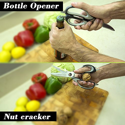 7-in-1 Magnetische Küchen Schere mit Etui von Belle Vous – Edelstahl Auseinandernehmbare Schere zum Schneiden von Fleisch, Knochen, Kräutern, Pizza, zum Schälen von Gemüse, zum Öffnen von Flaschen und noch mehr! – Spülmaschinenfest - 6