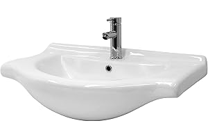ML DESIGN MODERN LIVING ML-Design Lavabo in Ceramica Bianca 77 x 21,5 x 51,5 cm Lavandino da Incasso Moderno Bacinella Lavamani Arredo per il Bagno e Toilette Lavello con Scarico Standard Foro per Rubinetto e Troppopieno