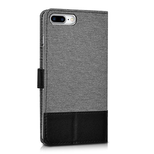 kwmobile Funda para Apple iPhone 7 Plus   8 Plus - Carcasa de Tela y  Cuero sint  tico  - con Tapa y  Tarjetero   Gris Negro 