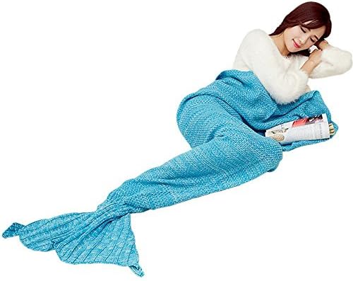 Juissie Warm and Soft Mermaid Tail Blanket,Sleeping Bag Sofa Bed Snuggle Mermaid (18090cm) (light Blue)