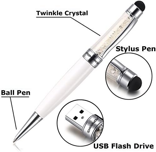 Crystalline Multi-function 32GB USB 2.0 Flash Memory Pen, Writing Stylus Pen with Build-In USB Flash Drive 32GB (White-Pen)