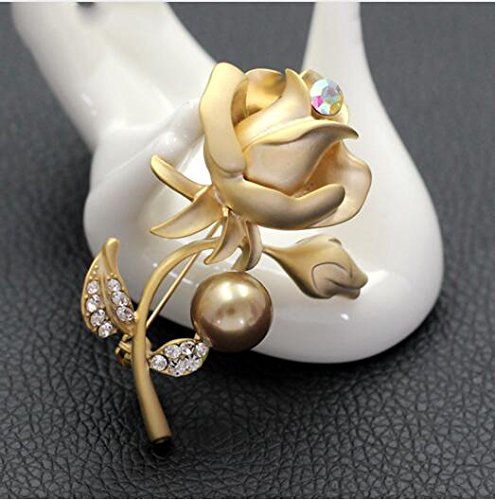 Hosaire Brosche Mode Strass Rose Blütenform Perle Broschen für Hochzeits Party Schmuck Zubehör - 5