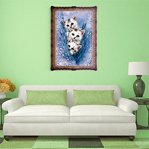 Demiawaking 5D Diamond DIY Schöne Drei Katzen Stickerei Malerei Kreuzstich für Wohnzimmer, Schlafzimmer, Arbeitszimmer usw. Haus Dekor - 3