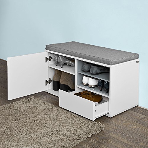 SoBuy® FSR37-W Sitzbank mit Sitzkissen Bettbank Schuhschrank Garderobenbank weiß BHT ca: 80x46x35cm - 7
