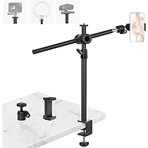 JINSUI 37" Overhead Camera Mount Desk Stand, 3-Section 360° Adjustable Articulating Metal Arm With 1/4" Screw And Phone Holder, Foldable Webcam Stand - View #9