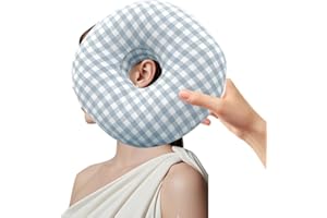 YANGUN Ear Piercing Pillow, 12'' Donut Pillow PiercingPillow, DoughnutPillow for EarPiercing, PillowWith Hole for Ear GuardPillow, O-ShapedPillow for Side Sleepers CNH Releasing EarPain (Blue Plaid)