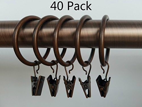 Flerise store 40-pack Black Matte Metal Curtain Rings with Clips (1") (1.5'', Copper)