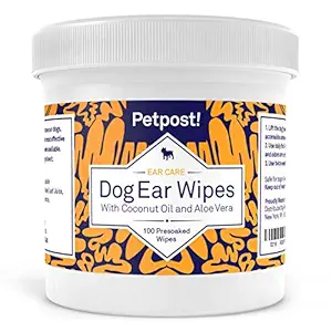 Petpost | Dog Ear Cleaner Wipes - 100 Ultra Soft Cotton Pads in Coconut Oil Aloe Solution - Remedy for Dog Ear Mites & Dog Ear Infections