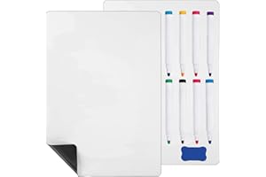 Hisredsun A4 2 Pcs Magnetic Dry Erase Whiteboard Sheet for Fridge,Small Magnet Fridge Message Boards White 8 Pens,1 Eraser,Reminder Sticker, Monthly Planner, Grocery List