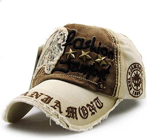 GEEAUASSD Pure cotton Personality Vintage Embroidered Snapback Baseball Cap Patch Visor Trucker Hat (Star, Beige &amp; Brown)